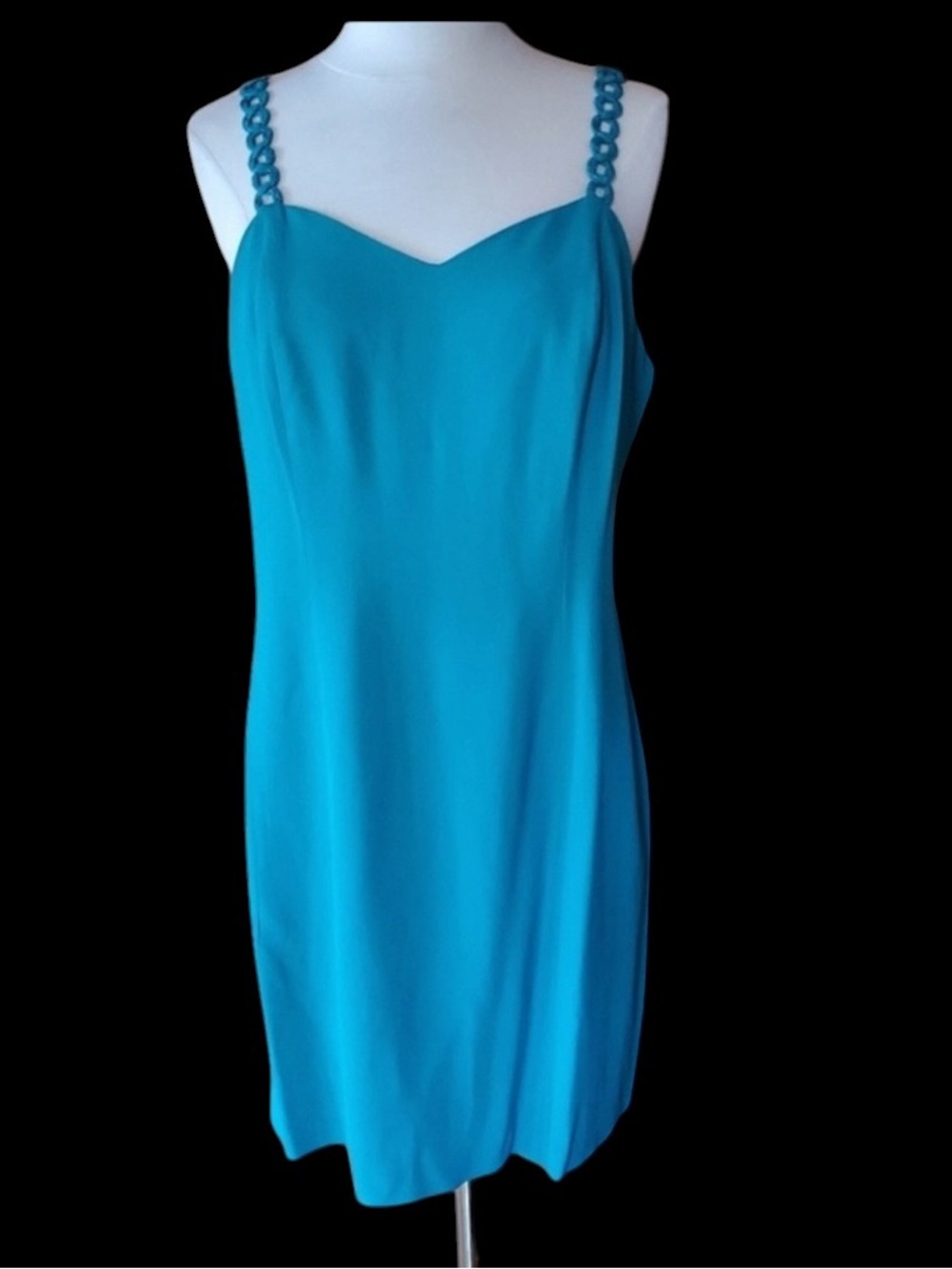 1980s Vittoria Virni Teal Lined, Rayon Dress